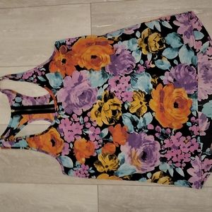 Flowy vibrant floral tank with zipper top back
